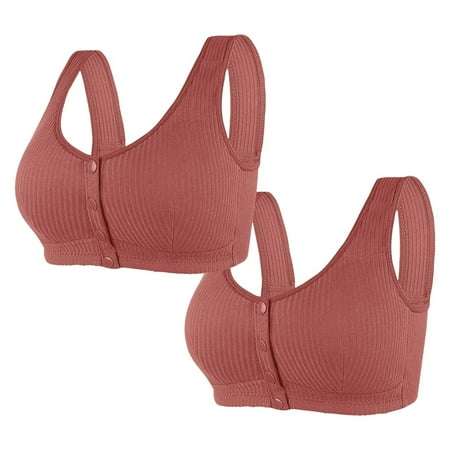 REORIAFEE Underwear for Women 2PC Front Closure Gathered Together No Wire Bras Striped Brassiere Breathable Wide Strap Comfy Corset Underwear Classic Comfortable Support Lingerie Brown L40/90