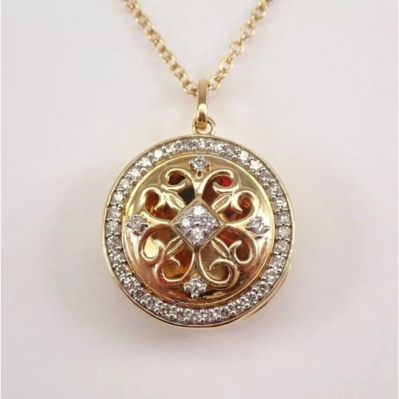 Silver & Stone Jewels 2Ct 14K Yellow Gold Plated CZ LOCKET Pendant 18" Chain Round Cut