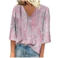 thumbnail image 2 of Horkkom Short Sleeve Shirts for Women Summer Casual Loose T Shirts V Neck Floral Print Tops M, 2 of 5