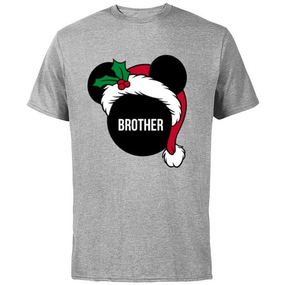 Disney Mickey Mouse Santa Hat BROTHER Holiday Family - Short Sleeve Cotton T-Shirt for Adults - Customized-Athletic Heather