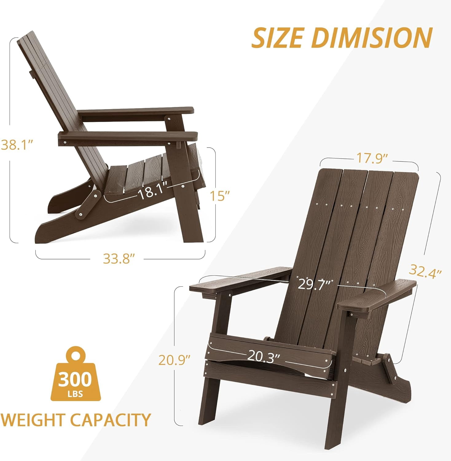 Dycanpo Folding Adirondack Chairs Set of 4, Hdps Poly Outdoor Chair Weather Resistant, Dark Brown