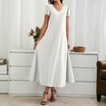 thumbnail image 4 of Wedding Guest Dress Plus Size, Women's Summer Sexy Fashion Solid Color Pocket Ruffle Short Sleeve V-Neck Dress(White,L), 4 of 8