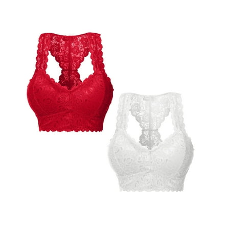 HCURIBAD Bras for Women 2-Pack Women s Plus Size Tank Top Lace Bra Sexy V-Neck Lingerie (S-3XL) Sports Bras Wireless Bras Push up Bras for Women  2PC Underwear Brown M