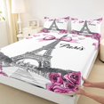 thumbnail image 3 of Homewish Pink Bowtie Ribbon Twin Sheet Sets,Paris Eiffel Tower Twin Fitted Sheet,Romantic Red Rose Flat Sheet For Men Women,Ultra Soft Home Decor,3-Piece, 3 of 7