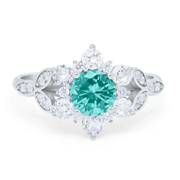 Floral Wedding Cluster Round Ring Paraiba Tourmaline CZ 925 Sterling Silver Size 5