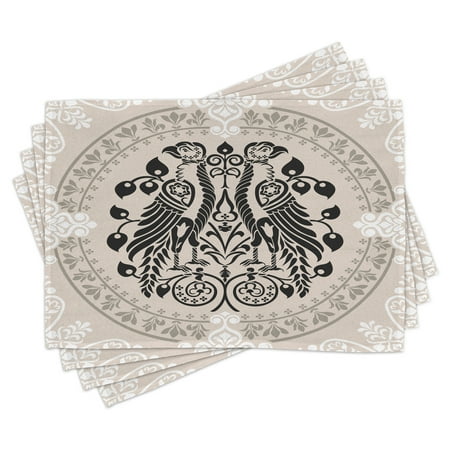 

Vintage Placemats Set of 4 Ethnic Heraldic Eagle Birds with Damask Floral Figures Victorian Retro Design Washable Fabric Place Mats for Dining Room Kitchen Table Decor Tan Black White by Ambesonne