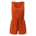 thumbnail image 4 of vigerkar Tshirt Rompers for Women 2025 Summer Casual Shorts Jumpsuit Plain Scoop Neck Button Down Sleeveless Tank Top Rompers Orange, XXL, 4 of 5