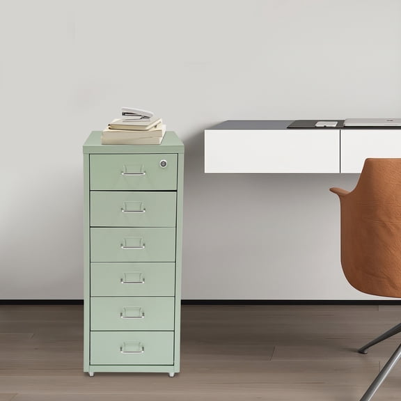 ToppiJoy 6 Tiers Rolling File Cabinet, 27in Metal Filing Cabinets with Lock for Home Office Green