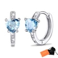thumbnail image 1 of Pendientes de aro de plata de ley con piedras natales Silvora para mujer. Diamantes creados. Delicada joya de regalo para cumpleaños o Navidad, 1 of 8