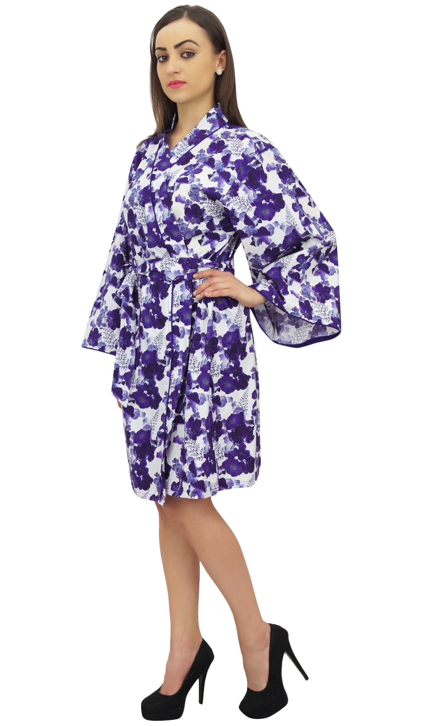 Bimba Women's Floral Satin Kimono Cover Up Kaftan - Bridesmaid Robe Or Lounge Wear