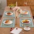 thumbnail image 4 of Placemats Set of 4, Yamaziot Double Layer Cloth Fabric Heat Resistant Place Mat, Washable Reversible Rectangle Dining Table Mats, Hollow Teal, 12"x18", 4 of 7