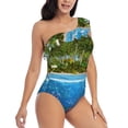 thumbnail image 3 of Sikiie Island And Coral Reef Print Women One Piece Swimsuits Tummy Control One Shoulder Bathing Suits Ruffle Swimwear, From S to XXL-XX-Large, 3 of 6