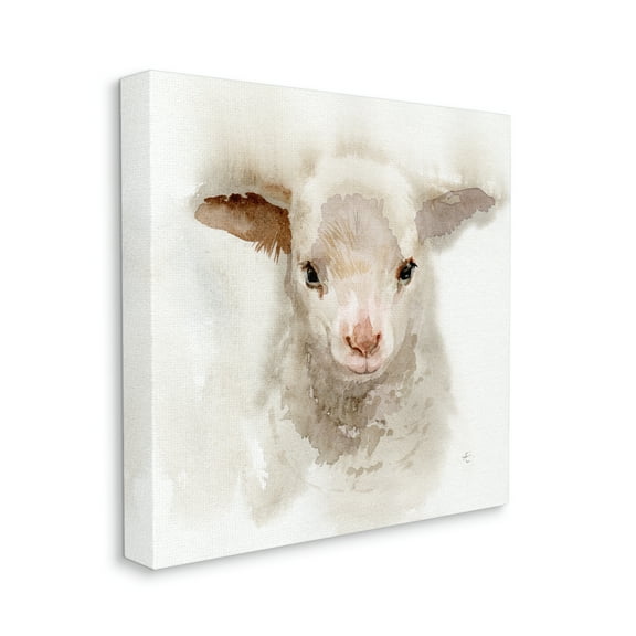 Stupell Industries Baby Lamb Farm Portrait Minimal Shaggy Animal Animals & Insects Painting Gallery Wrapped Canvas Print Wall Art, 24 x 24