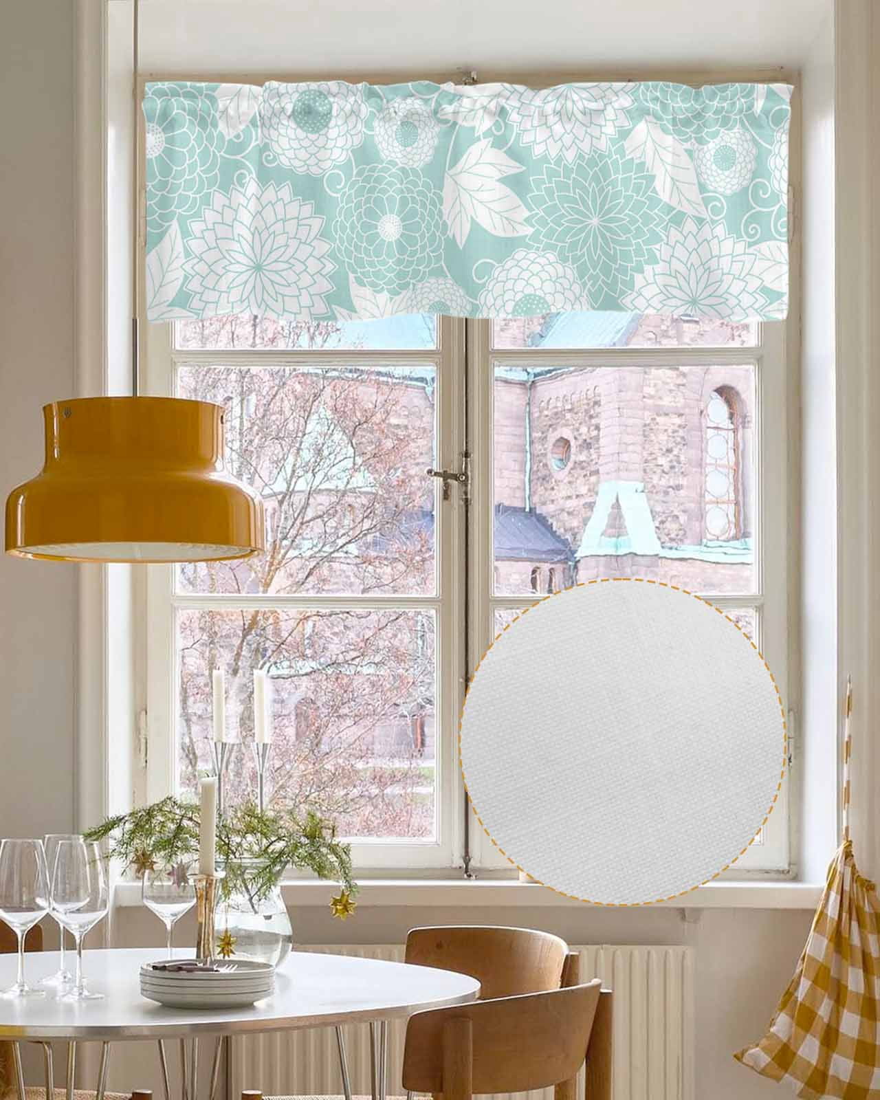 Faux Linen Valances for Windows Light Green Abstract Floral Pattern Curtains Valance Light Filtering Rod Pocket Small Window Treatment for Kitchen Living Room Bedroom 42x18In