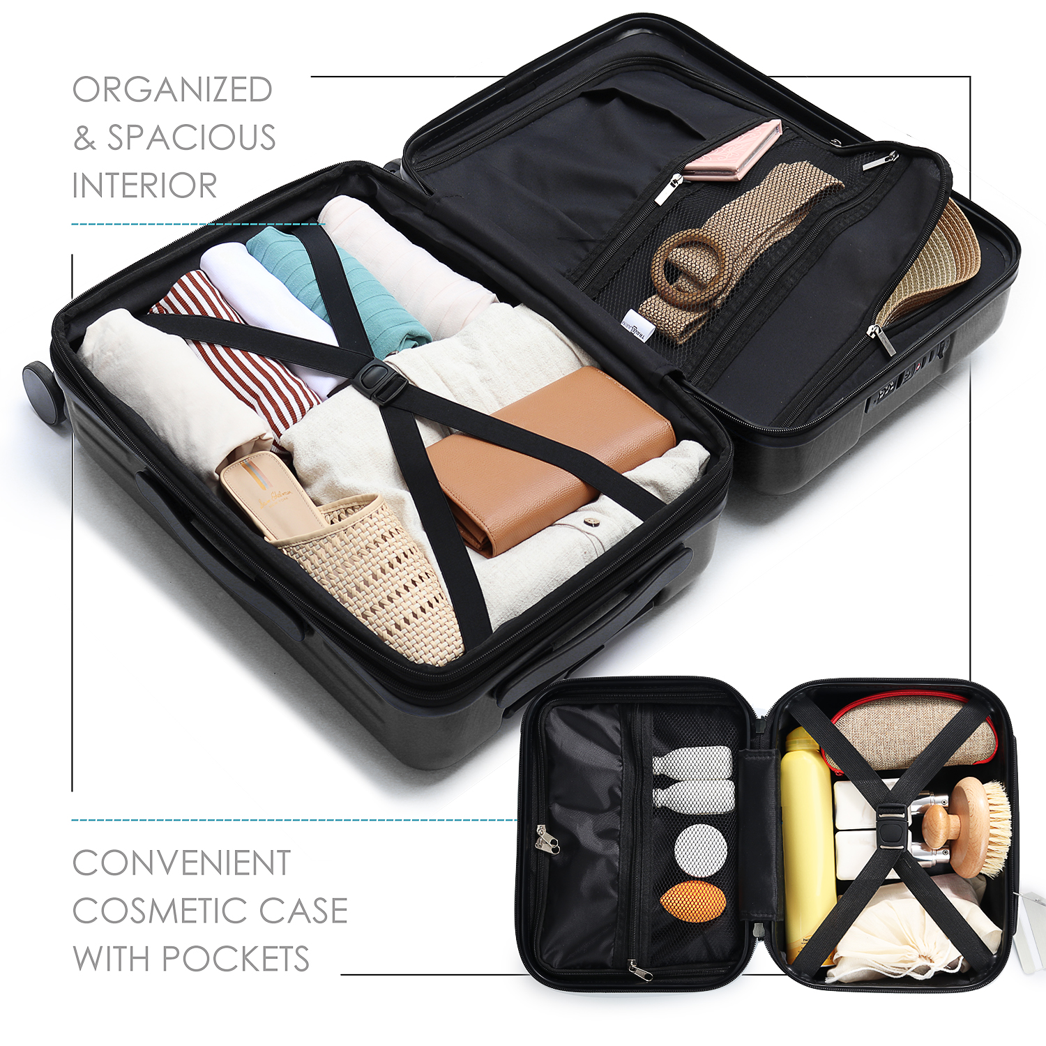 StorageBud 20 inch Hardside Carry-On Expandable Luggage, Front Pocket ...