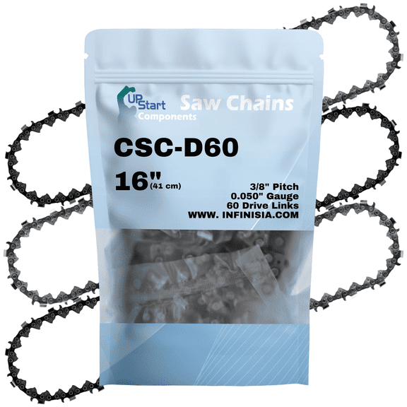 3-Pack 16-Inch Chainsaw Chain Replacement for Echo CS-602 - D60 (16", 3/8", .050", 60 Drive Links)
