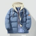 thumbnail image 2 of Breezora Oversized Hooded Patchwork Puffer Coat Women Quilted Zip Up Jacket Packable Warm Winter Outdoor Fashion L Size Blue, 2 of 3