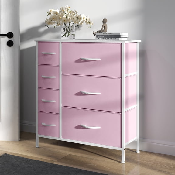 Uforic 7-Drawer Fabric Dresser, Pink Storage Organizer for & Closet, for Adults and Teens