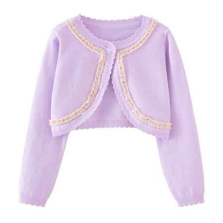 

HAOTAGS Toddler Girls Cardigan Lace Trim Long Sleeve Button Tops Princess Sweater Purple Size 18 Months