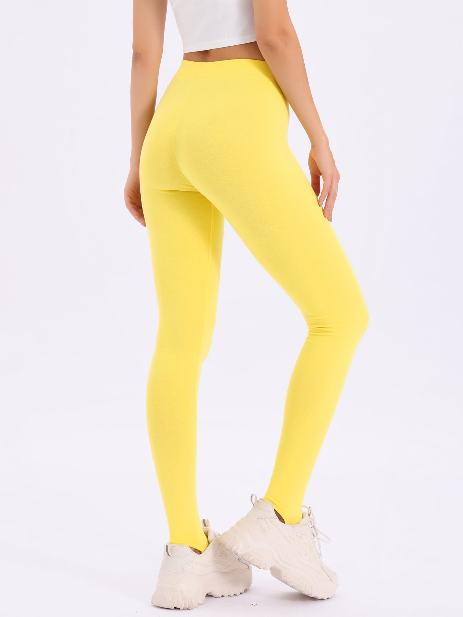 DARING DIVA Women's Cotton Leggings Elastic Waistband Soft Stirrup Pants S Bright Yellow
