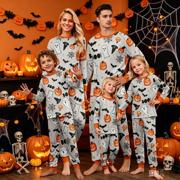 Family Halloween Cute Pajamas Matching Sets, Horror Print Holiday Loungewear Outfit