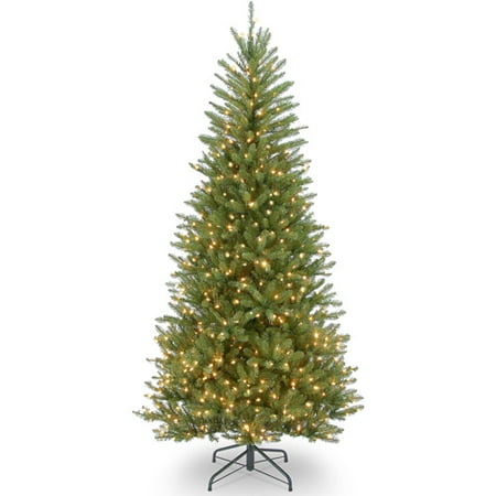 National Tree Pre-Lit 7-1/2' Dunhill Slim Fir Hinged Artificial Christmas Tree with 600 Clear Lights