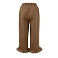 thumbnail image 4 of RPVATI Linen Pants for Womens Casual Drawstring High Waisted Vacation Wide Leg Capri Pants Summer Yoga Ruffle Cropped Beach Palazzo Pants with Pockets Brown XXL, 4 of 8