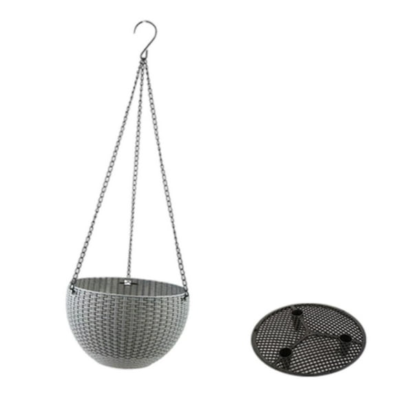 Maceta colgante con autorriego, decorativa, versátil, floral Gris