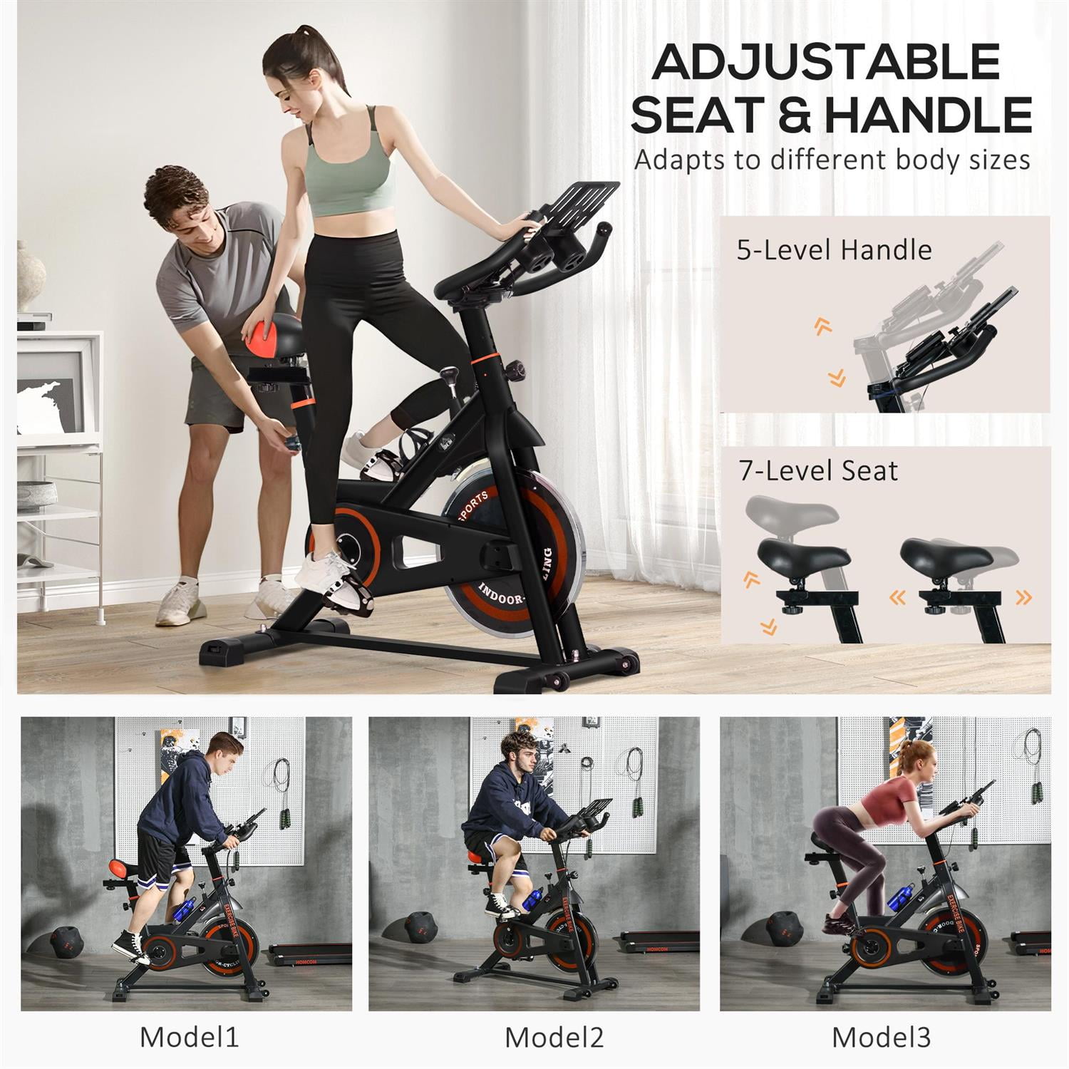 Demifill Indoor Stationary Flywheel Exercise Bike - Red, 264 lbs Capacity, Adjustable Height & Resistance, Equipped with LCD Monitor & Comfortable Seat Cushion