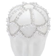 thumbnail image 7 of Pearl Flapper Mesh Cap Rhinestone Head Chain 1920s Wedding Pearl Headpiece Boho Silver Alloy Sparkle Headband for Wedding Prom Party Bride Bridesmaid, 7 of 7