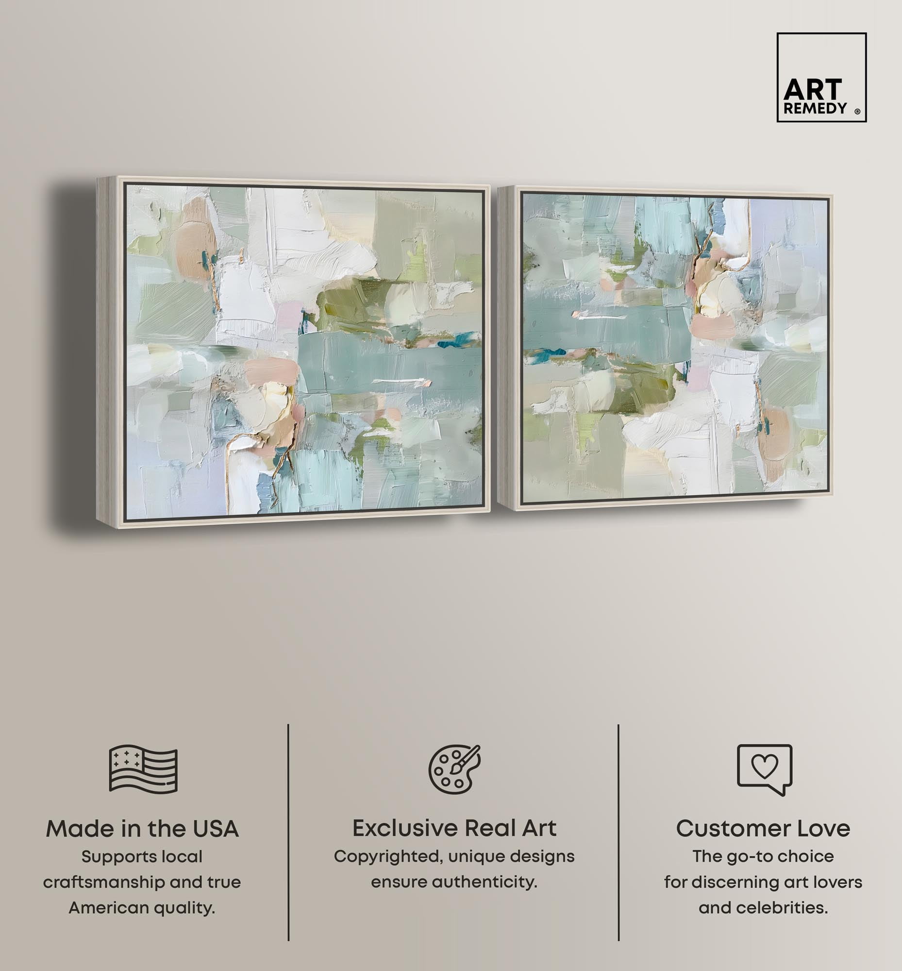 Art Remedy Modern Trendy Art Canvas, 12" x 12", Silver Frame, Jade Sweep I Set