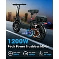 thumbnail image 2 of Electric Scooter Adults with Seat, 48V 17.5AH Foldable Escooter 14" Tires 1200W Peak Motor 25MPH 35Miles Long Range and Disc Brake 350lbs Max Load Dual Shock Suspension Wide Deck Rear Box, 2 of 7