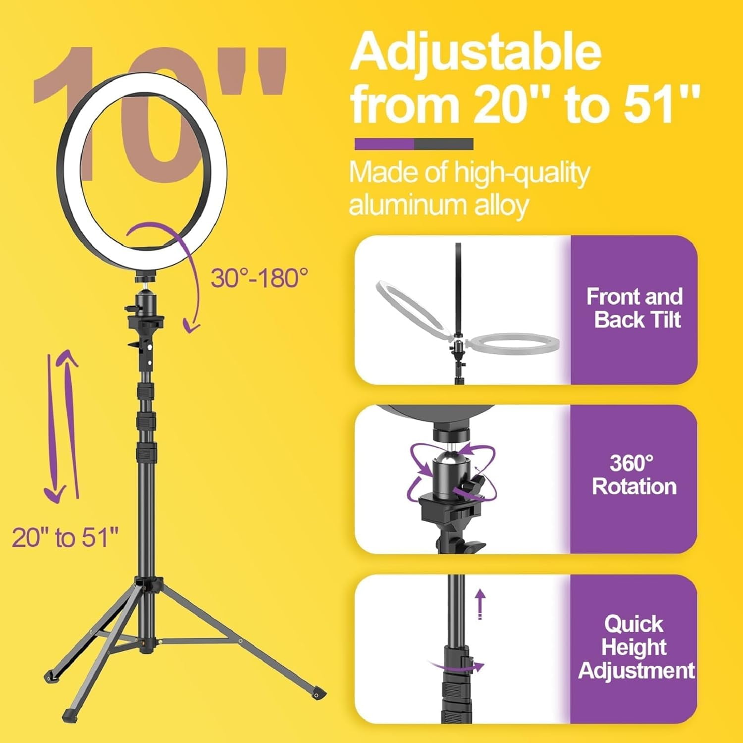 EMART 10" Ring Light with 55" Extendable Tripod Stands and Phone Holder, Dimmable LED Circle Round for Selfie Camera Photography/Makeup/YouTube Video/Vlogging/Live Streaming