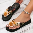 thumbnail image 4 of Flip Flops for Women with Arch Support Bohemia Flower Beach Vacation Thong Sandals Lightweight Platform Slides Black Size 8.5, 4 of 7