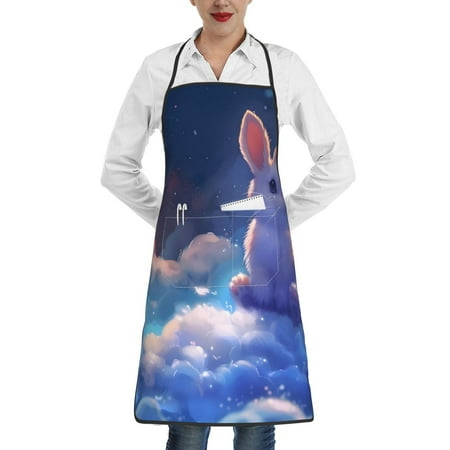 

Rocae Cloud Cute Rabbit for Kitchen Aprons for Women Adjustable Cooking Kitchen Chef Apron for Men with Pockets