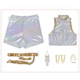 thumbnail image 6 of KIBOO Women Fantasy Hunter Cosplay Costume, Pop Singer Deluxe Stage Outfit, 6-Piece Top and Pants Set with Earrings, Waist Accessory and Pendant for Halloween Party, 6 of 8