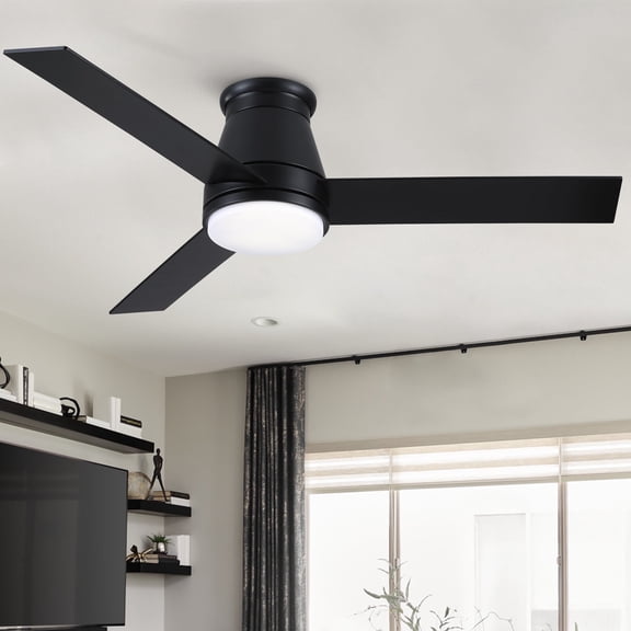Wellspeed 48 in. Indoor Matte Black Low Profile Ceiling Fan with 3 Plywood Blades and Remote Control