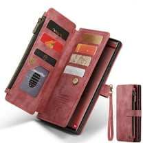 Dteck Wallet Case for Samsung Galaxy S24,Magnetic Retro Leather Case Flip Folio Zipper Purse with Card Holder Slot Kickstand Shockproof Phone Cover for Samsung Galaxy S24 5G,Red