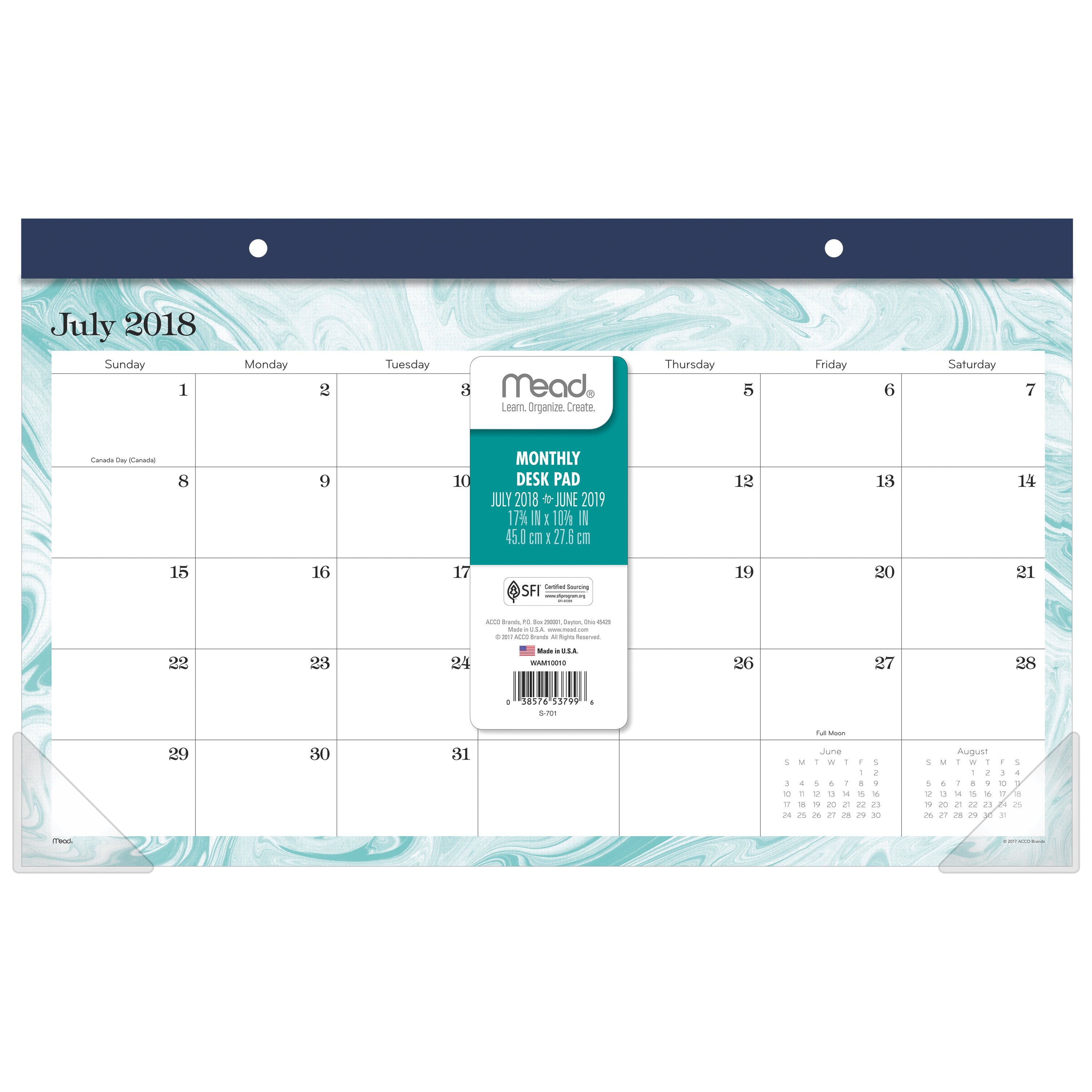 Mead Artisan Academic Compact Monthly Desk Pad Calendar July Start