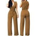 thumbnail image 7 of Skinny Slim Fit Solid Color Deep V-Neck Short Sleeve Jumpsuits,Jumpsuit With And Waist Strap for Women, 7 of 7