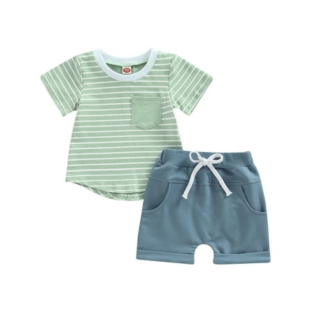 

Baby Boys 2Pcs Summer Outfits Short Sleeve T-Shirt Tops Elastic Waistband Shorts Set Toddler Clothes