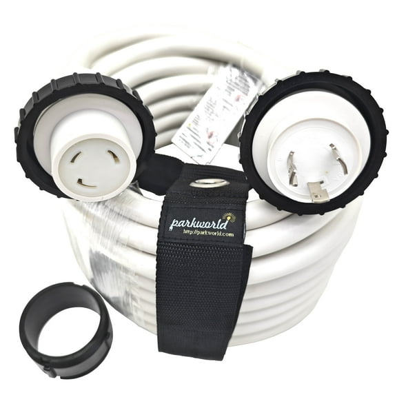 Parkworld 692316W RV / Marine 30 amp Shore Power Extension Cord NEMA L5-30P to L5-30R, White 30A 125V (50FT)
