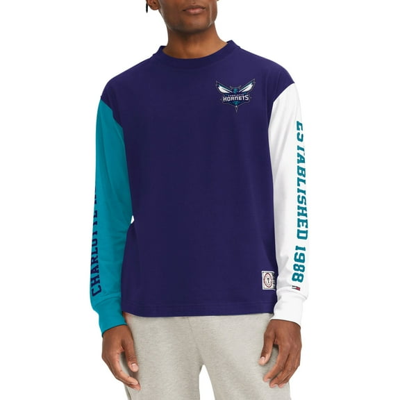 Men's Tommy Jeans Purple Charlotte Hornets Richie Color Block Long Sleeve T-Shirt