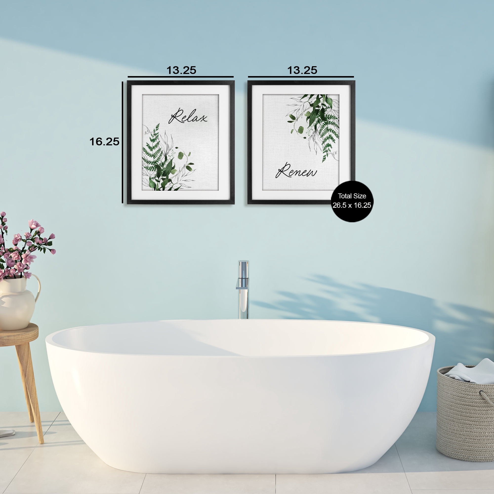 Relax Renew Botanical Leaves 2 Piece Black Framed Print Under Glass Set, design by Lettered and Lined