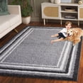 thumbnail image 2 of SAFAVIEH Border & Stripe Hyram Bordered Shag Area Rug, Grey/Black, 4'5" x 6'5", 2 of 5