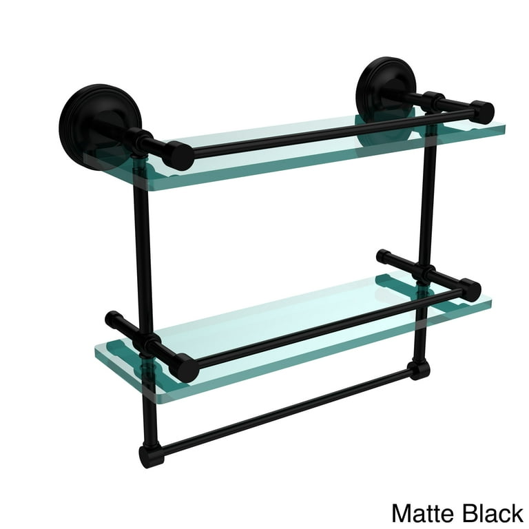 16 in Gallery Double Glass Shelf with Towel Bar in Antique Pewter Walmart