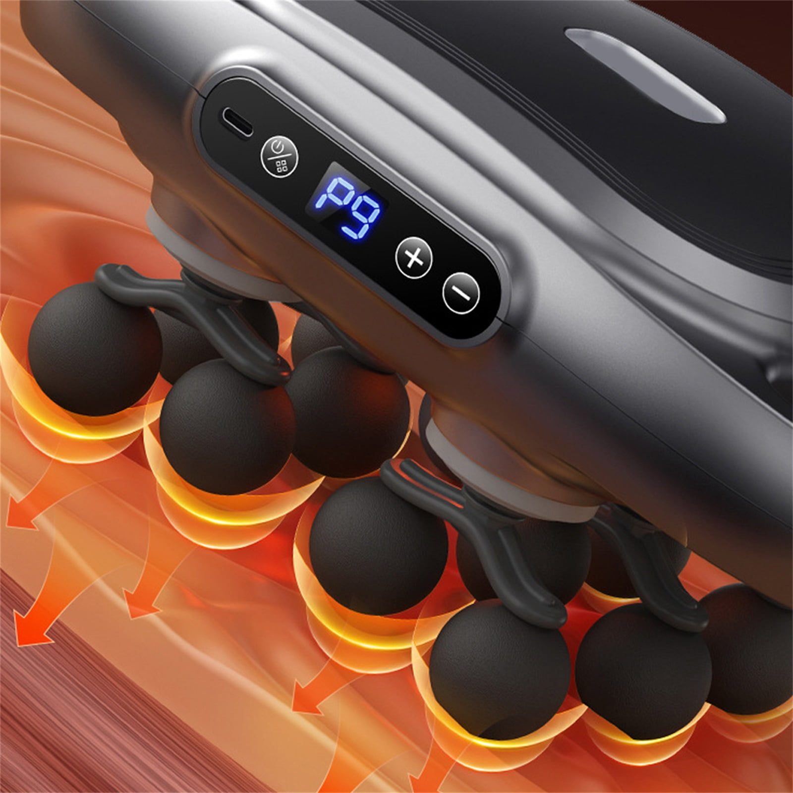 Dual Handle Massage Gun with Heat, 9 Speed Levels, 12 Replacement Massage Heads, Cordless Rechargeable Deep Tissue Percussion Massager for Full Body Muscle Pain Relief