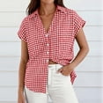 thumbnail image 4 of Craaazy Women's Short Sleeve Tops Gingham Print Tie Front Collared Button Down Shirts for Casual Daily Wear, 4 of 5