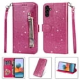 thumbnail image 2 of Dteck Wallet Case for Samsung Galaxy S23 FE,Magnetic Handbag Zipper Pocket PU Leather Flip Case with 3 Card Slots and Wrist Strap Folio TPU Inner Stand Cover,Rose, 2 of 6