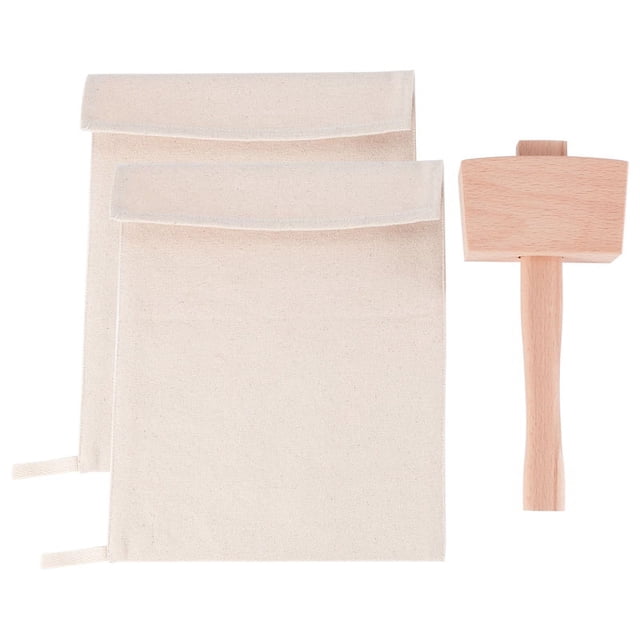 Paquete de 2 Bolsas Lewis y 1 Pieza de Mazo de Hielo, Bolsas de Hielo Trituradas de Lona Reutilizables con Mazo de Madera para Barra Fiesta Hogar